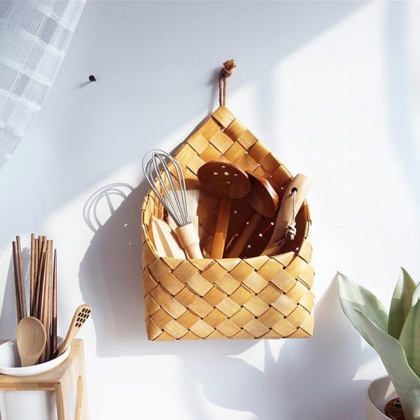 Bamboo Woven Wall Mounted Storage Box Hanging Storage Organizer