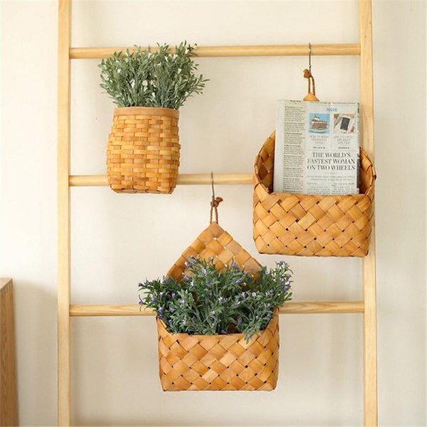 Bamboo Woven Wall Mounted Storage Box Hanging Storage Organizer