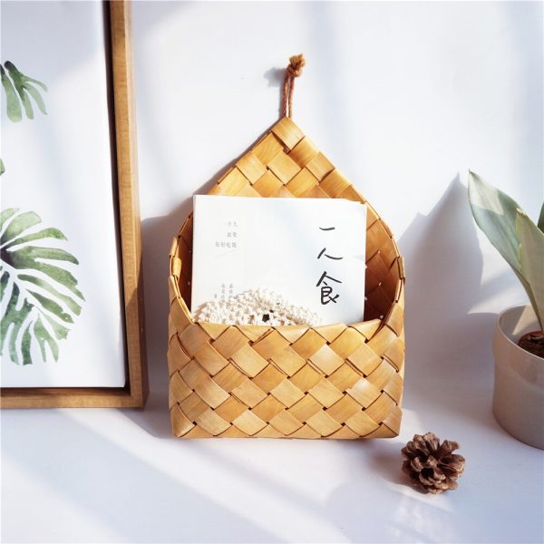 Bamboo Woven Wall Mounted Storage Box Hanging Storage Organizer