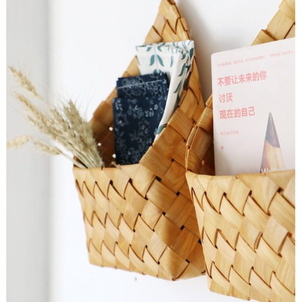 Bamboo Woven Wall Mounted Storage Box Hanging Storage Organizer