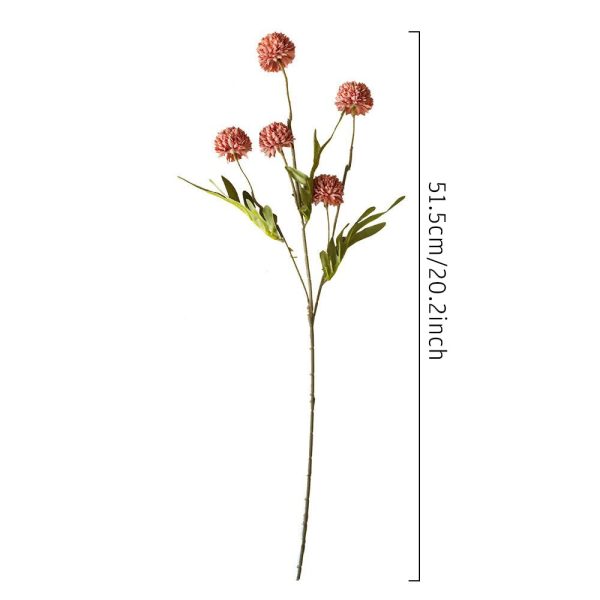 Dandelion Pompom Artificial Flowers Branch With Green Leaves