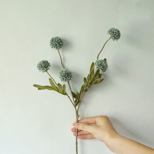 Dandelion Pompom Artificial Flowers Branch With Green Leaves